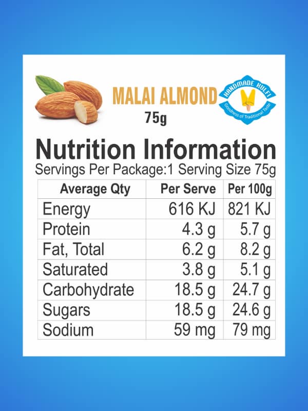 Nutrition Information For Malai Almond Kulfi